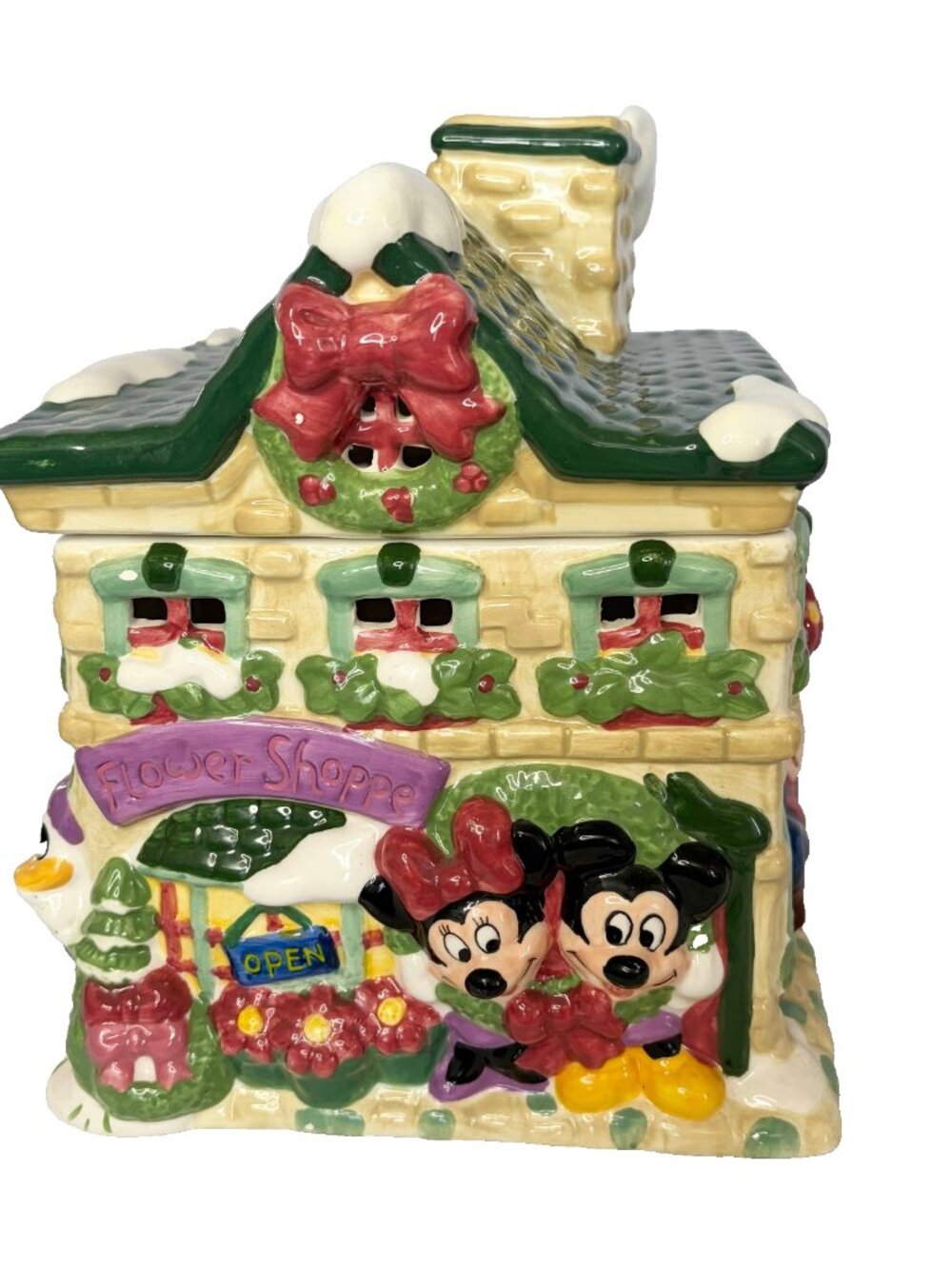 Disney FTD Flower Shoppe Cookie Jar 2000 Mickey Minnie Pluto Christmas